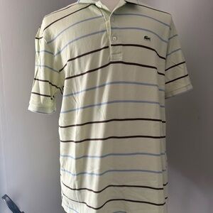 Lacoste Men Green Strip Short Sleeve Pique Cotton Classic Polo Shirt Size 7 XL